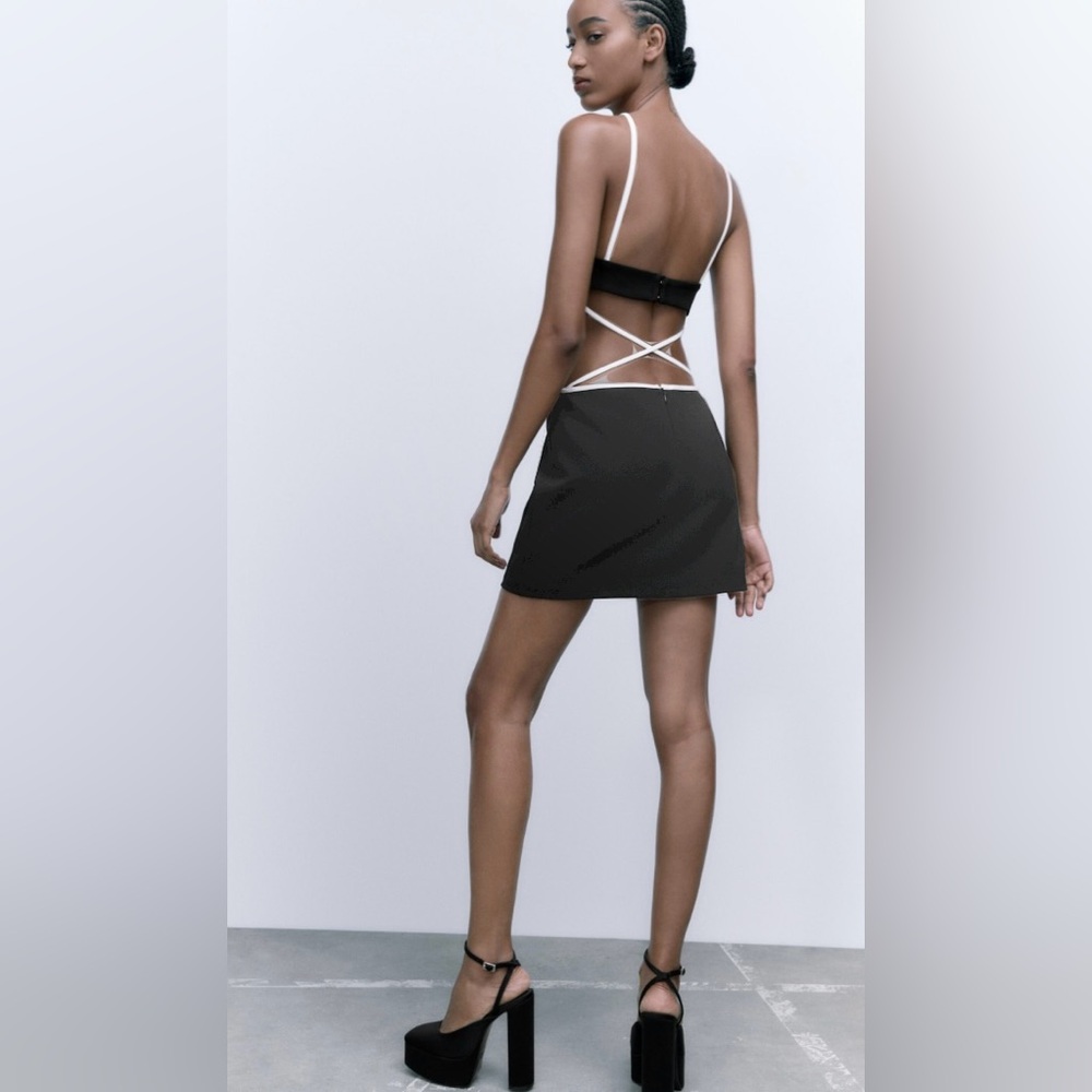 black silk dress halter neck Serenity CEA Black SILK-SATIN BACKLESS HALTER-NECK MINI DRESS main image 0